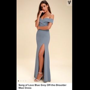 LULU’S Song of Love Blue Gray Off Shoulder Maxi XS
